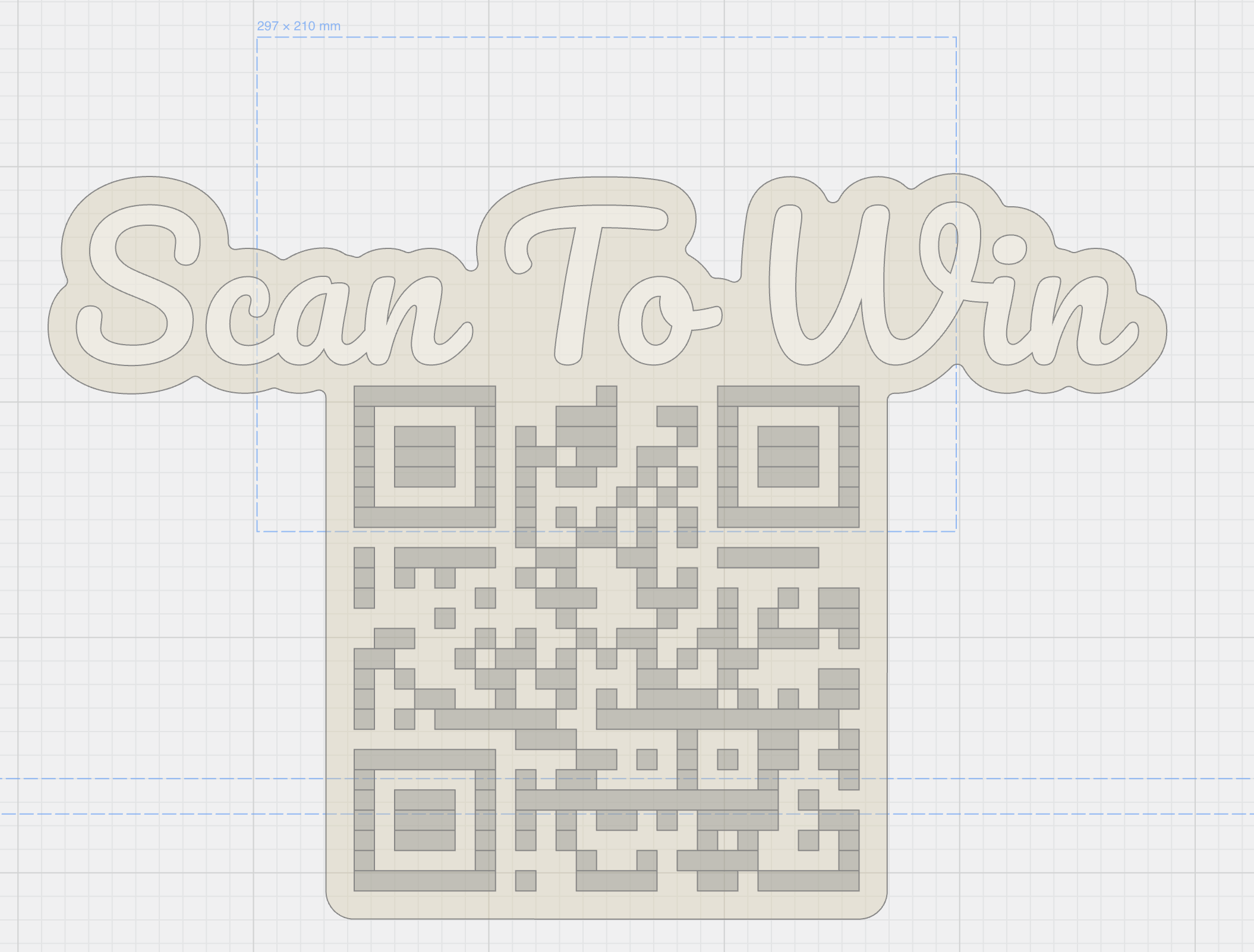 Teksten og QR-koden i designtrinnet
